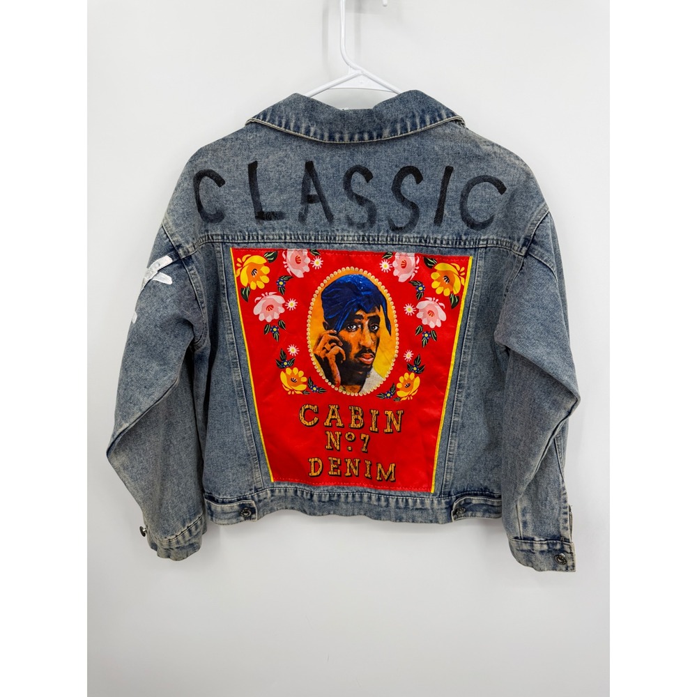 Cabin no. 7 Jiao Ma Hua Tupac Graphic Denim Jacket sz M Blue Custom Urban Art
